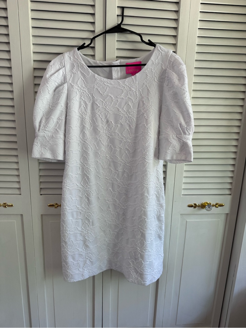 Lilly Pulitzer White Textured Puff-Sleeve Shift Dress